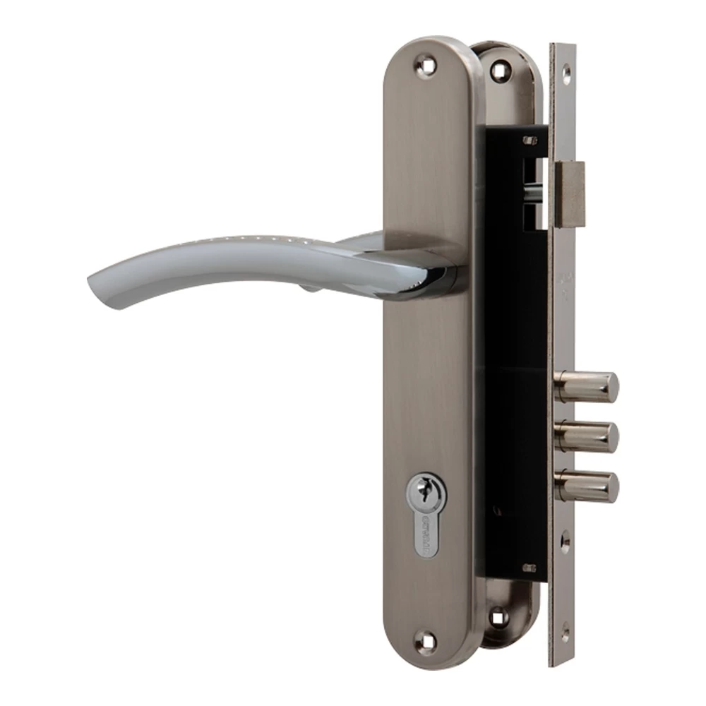 Фото Замок цилиндровый с в комплекте с ручкой LOCKSET.9013 (SET F9011) SN/CP мат.никель